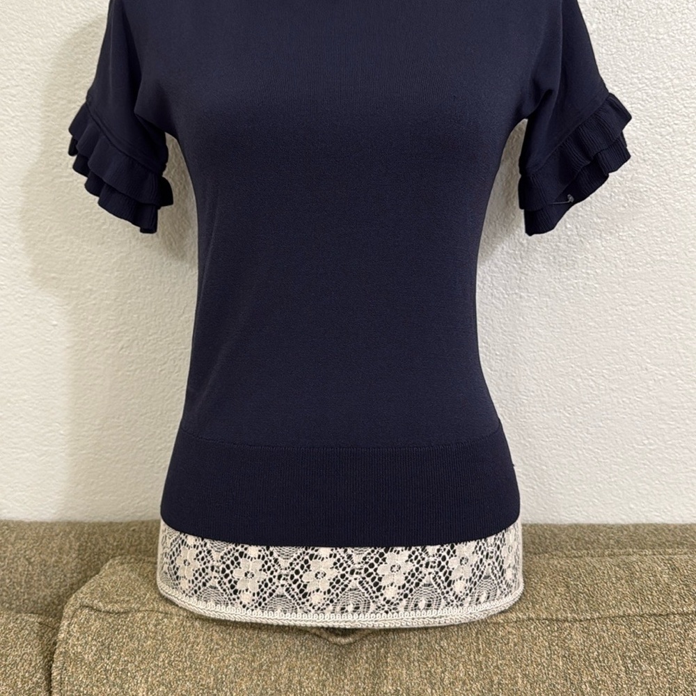 Ann Taylor Blue Fitted Ruffled Blouse - Picture 4 of 12
